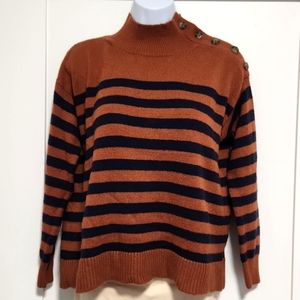 LOFT Brown & Navy Stripe Button Neck Sweater
